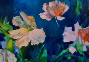 MARIA LIACHOVITSKAYA- Flores rosas sobre azúl
