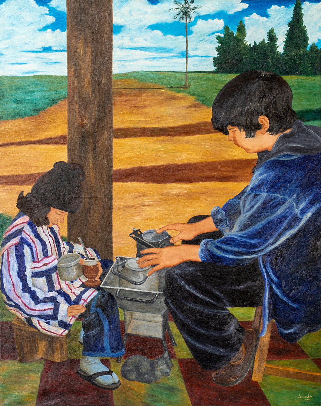 ARSENIO AGUILAR - Niños Tomando Mate Junto al Brasero II